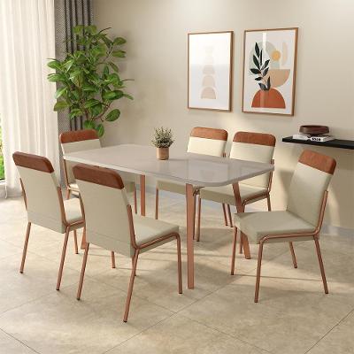 Conjunto Sala de Jantar Lirio Carraro 6 Lugares Tampo MDP Cadeiras Tecidos Premium Off White Rosê
