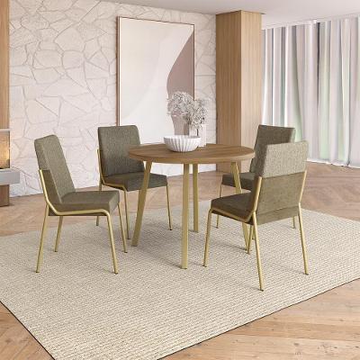 Conjunto Sala de Jantar Roman 4 Lugares Tampo MDP Cadeiras Tecidos Premium Dourado 99CM Móveis