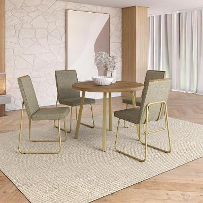 Conjunto Sala de Jantar Piemonte 4 Lugares Tampo MDP Cadeiras Tecidos Premium Dourado 99CM Móveis
