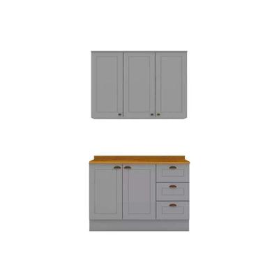 Cozinha Completa 3 Peças Americana 2 Portas 3 Gavetas 120CM Cinza Henn