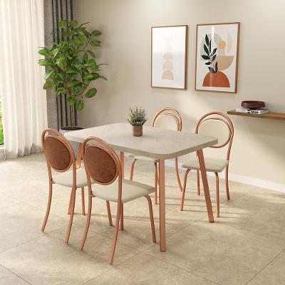 Conjunto Sala de Jantar Petra Rosê 4 Lugares Tampo MDP Estrutura Aço Rosê 120CM Móveis Carraro