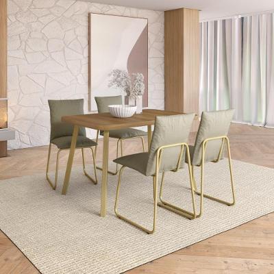 Conjunto Sala de Jantar Monte Carlo 4 Lugares Tampo MDP Cadeiras Tecidos Premium Dourado 120CM