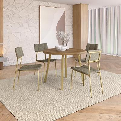 Conjunto Sala de Jantar Liza 4 Lugares Tampo MDP Estrutura Aço Dourado 99CM Móveis Carraro