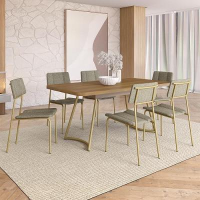Conjunto Sala de Jantar Liv 6 Lugares Tampo MDP Estrutura Aço Dourado 170CM Móveis Carraro