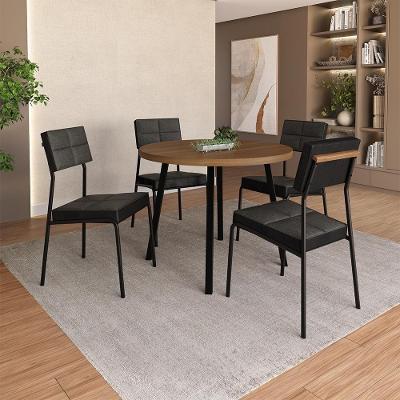 Conjunto Sala de Jantar Jess 4 Lugares Tampo MDP Estrutura Aço Preto 99CM Móveis Carraro