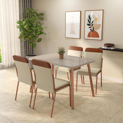 Conjunto Sala de Jantar Lirio Carraro 4 Lugares Tampo MDP Cadeiras Tecidos Premium Off White Rosê
