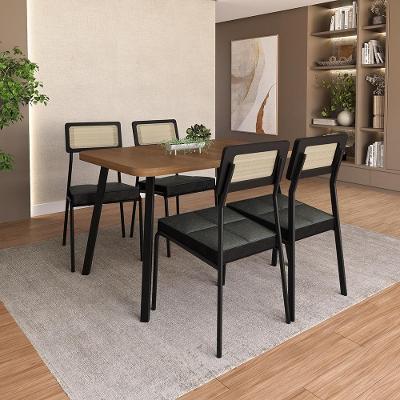 Conjunto Sala de Jantar Daca 4 Lugares Tampo MDP Preto 120CM Móveis Carraro