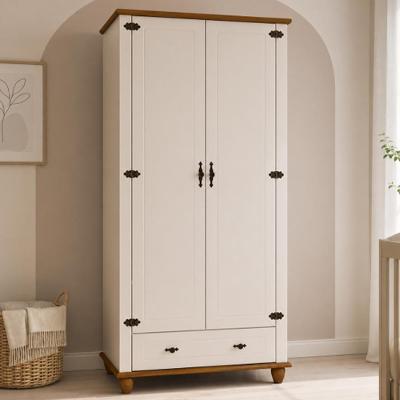 Guarda Roupa Solteiro Alegra S05 2 Portas de Bater 1 Gaveta MDF e Pinus Off White Nogueira Lyam
