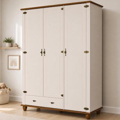 Guarda Roupa Solteiro Alegra 3 Portas de Bater 1 Gaveta MDF-MDP Off White Nogueira Lyam Decor 141CM