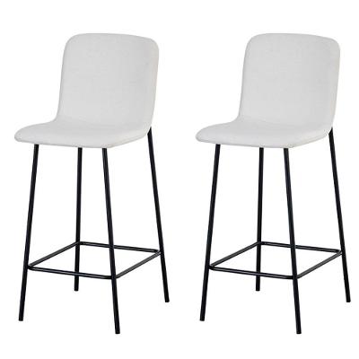 Kit 2 Banquetas Altas Celeste Assento Tecido Base Aço com Encosto Off White Rivatti Móveis