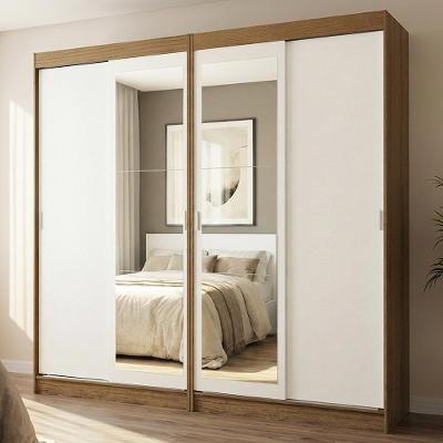 Guarda Roupas Casal Tokio 4 Portas de Correr 2 Gavetas MDP Rustic-Branco Madesa