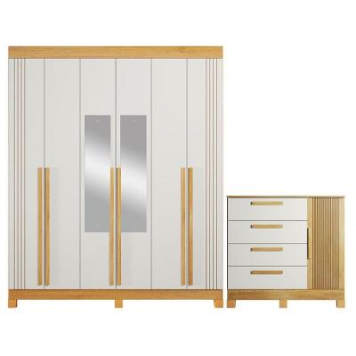 Guarda Roupa Casal Pica Pau 6 Portas de Bater com Espelho e Cômoda Andorinha 4 Gavetas Valdemóveis