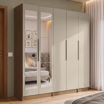 Guarda Roupa Modulado Neo 5 Portas de Bater com Espelhos 2 Gavetas MDP Rustic-crema 200CM Madesa