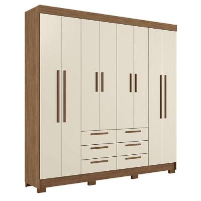 Guarda Roupa Casal Paranavai 8 Portas de Bater 6 Gavetas MDF-MDP Jatobá Areia Acetinado Santos