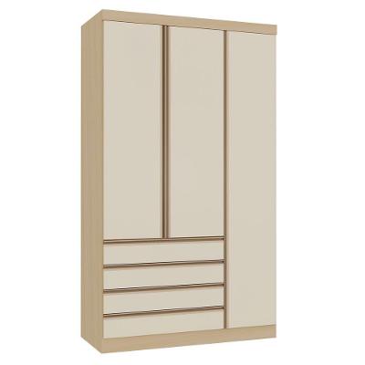 Guarda Roupa Modulado Mônaco 3 Portas 4 Gavetas MDF MDP Off White e Carvalho Pérola Luciane Móveis