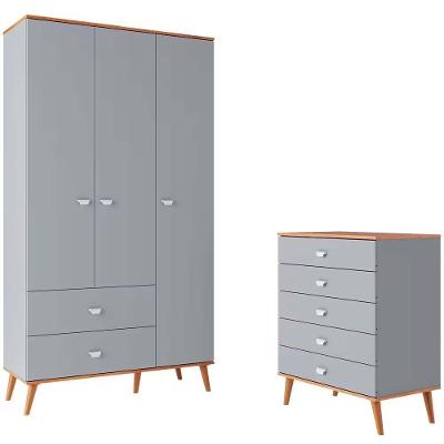 Guarda Roupa Infantil + Cômoda Ternura 3 Portas 2 Gavetas MDP FF 106,8CM Azul Bartira Móveis