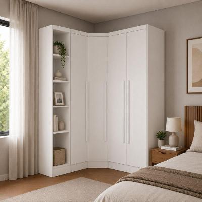 Guarda Roupa de Canto Safira 4 Portas de Bater 3 Gavetas MDF Branco 321CM