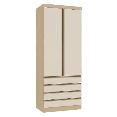 Guarda Roupa Modulado Mônaco 2 Portas de Bater 4 Gavetas MDP Carvalho-off White Pérola Luciane