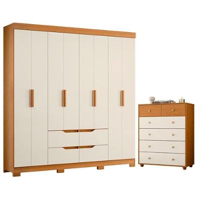 Guarda Roupa Casal Doble 8 Portas de Bater Cômoda Vittoria 6 Gavetas MDP Cinamomo Off White Albatroz