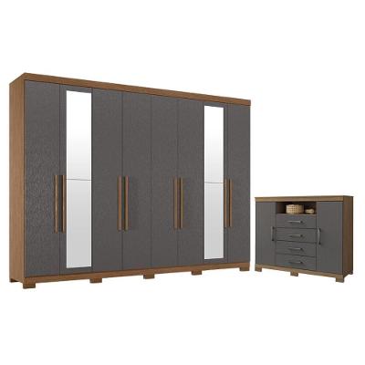 Guarda Roupa Casal Master New 8 Portas 4 Gavetas MDP 180CM Grafite com Cômoda Havana Santos Andirá