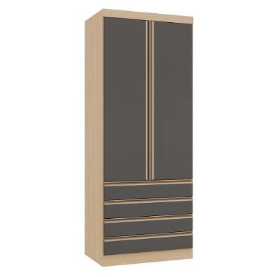 Guarda Roupa Modulado Mônaco 2 Portas 4 Gavetas MDP MDF Carvalho-graff Luciane Móveis 90CM