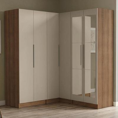 Guarda Roupa de Canto Neo 6 Portas com Espelhos 4 Gavetas MDP Bege Madesa 350CM