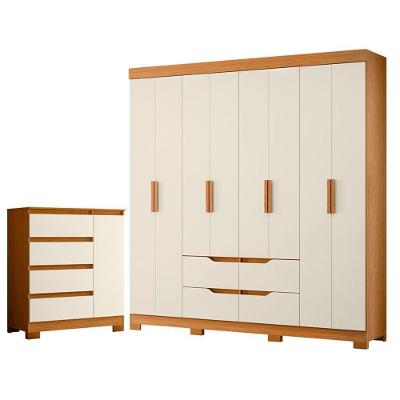 Guarda Roupa Casal Doble 8 Portas de Bater com Cômoda Sapateira 4 Gavetas MDP Cinamomo Off White