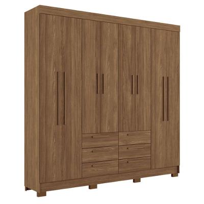 Guarda Roupa Casal Paranavai 8 Portas de Bater 6 Gavetas MDF-MDP Jatobá Acetinado Santos Andirá
