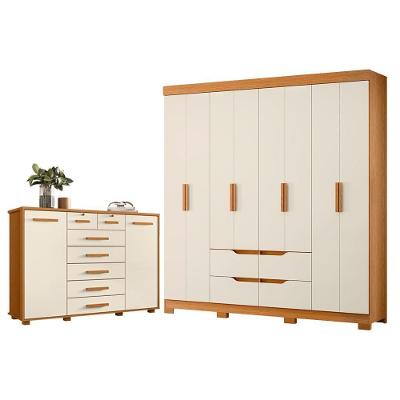 Guarda Roupa Casal Doble 8 Portas de Bater 4 Gavetas MDP Cômoda Fontana Cinamomo Off White Albatroz