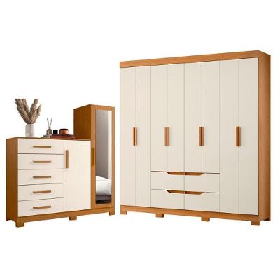 Guarda Roupa Casal Doble 8 Portas de Bater 4 Gavetas MDP Cinamomo Off White com Cômoda Albatroz