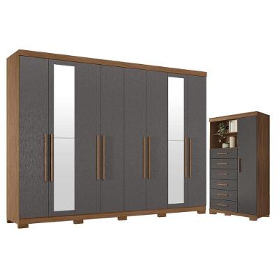 Guarda Roupa Casal Master New 8 Portas 4 Gavetas com Espelho Cômoda Marabá 1 Porta 6 Gavetas Jatobá