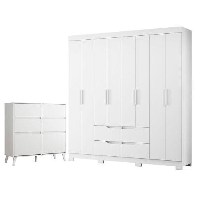 Guarda Roupa Casal Doble 8 Portas Basculantes e Cômoda Sapateira Dora 4 Gavetas Branco Albatroz