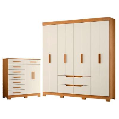 Guarda Roupa Casal e Cômoda Doble 8 Portas 8 Gavetas MDP Cinamomo Off White Albatroz Móveis