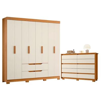 Guarda Roupa Casal e Cômoda Doble 8 Portas 10 Gavetas MDP Cinamomo Off White Albatroz Móveis