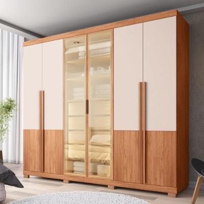 Guarda Roupa Casal Sinatra 6 Portas de Bater 4 Gavetas MDF MDP com LED Freijó Off White Casah 260CM