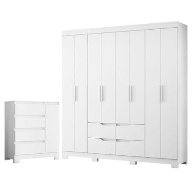Guarda Roupa Casal Doble 8 Portas de Bater 4 Gavetas MDP Branco Flex Albatroz Móveis
