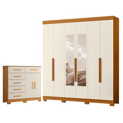 Guarda Roupa Casal com Cômoda Vinci 6 Portas de Bater com Espelho 6 Gavetas MDP Albatroz Móveis