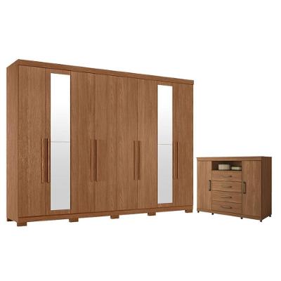 Guarda Roupa Casal Master New 8 Portas de Bater 4 Gavetas MDP Cômoda Havana com Rodízio Jatobá