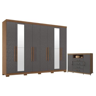 Guarda Roupa Casal Master New 8 Portas de Bater 4 Gavetas MDP Cômoda Havana com Rodízio Jatobá