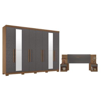 Guarda Roupa Casal Master New 8 Portas de Bater 4 Gavetas MDP com Espelho e Pés e Cabeceira Loanda
