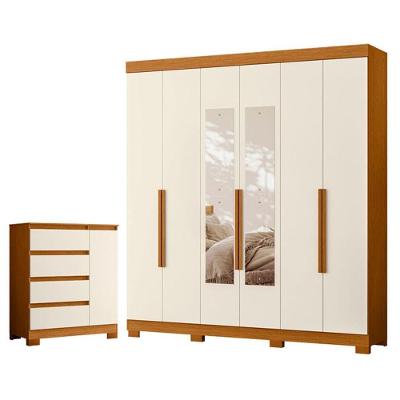 Guarda Roupa Casal com Cômoda Vinci 6 Portas de Bater 3 Gavetas MDP Cinamomo Off White Albatroz