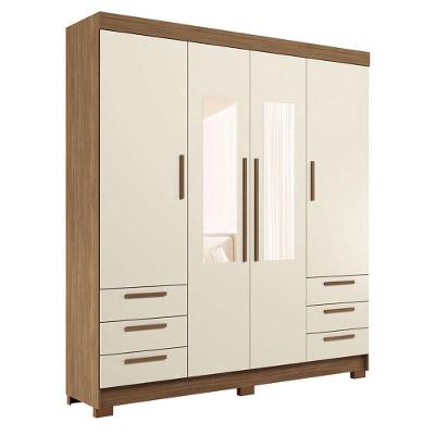 Guarda Roupa Casal Irati 4 Portas de Bater 6 Gavetas MDF-MDP com Espelho Jatobá Areia Acetinado
