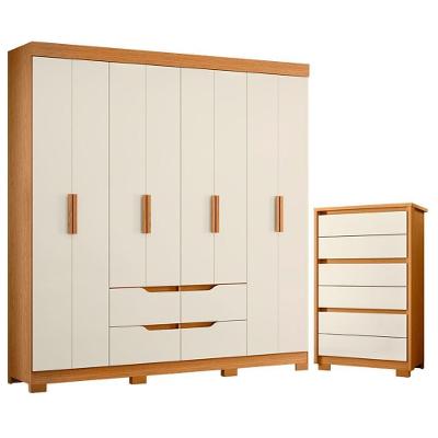 Guarda Roupa Casal com Cômoda Doble 8 Portas de Bater 6 Gavetas MDP Cinamomo Off White Albatroz