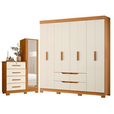Guarda Roupa Casal com Cômoda Doble 8 Portas de Bater 4 Gavetas MDP Cinamomo Off White Albatroz
