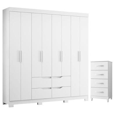 Guarda Roupa Casal e Cômoda Doble 8 Portas de Bater 4 Gavetas MDP Branco Albatroz Móveis