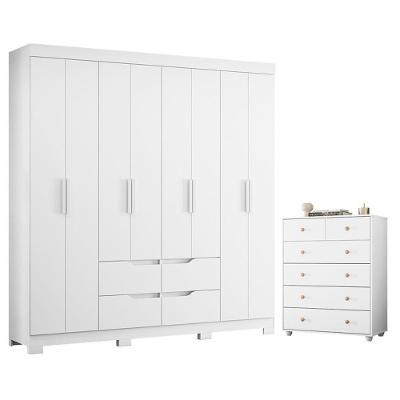 Guarda Roupa Casal Doble 8 Portas e Cômoda Vittoria 6 Gavetas MDP Branco Albatroz Móveis