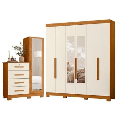 Guarda Roupa Casal com Cômoda Vinci 6 Portas de Bater 4 Gavetas MDP Cinamomo Off White Albatroz