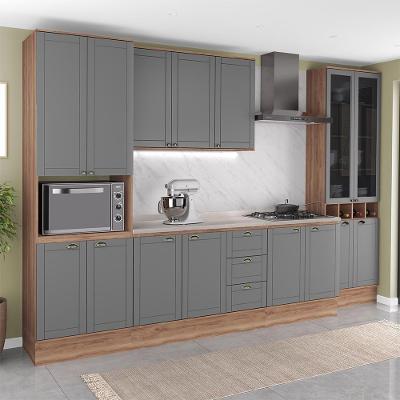 Cozinha Milla Spring 15 Portas 3 Gavetas MDF MDP 340CM Cinza com Nogal Móveis Carraro