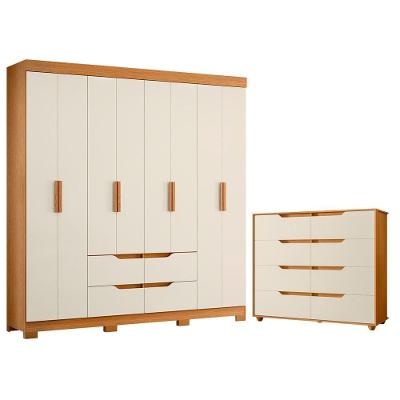 Guarda Roupa Casal Doble 8 Portas de Bater 8 Gavetas MDP Cinamomo Off White com Cômoda Albatroz