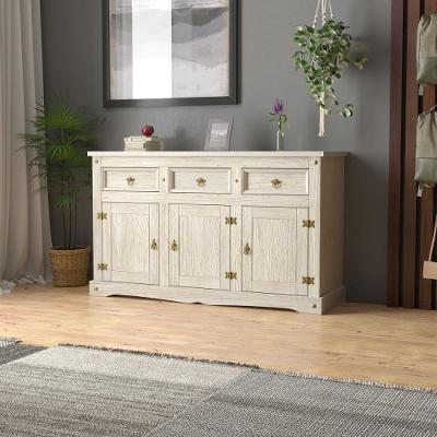 Aparador Buffet Clássico 3 Portas 3 Gavetas 150CM Pátina Branca Elliottiis do Brasil